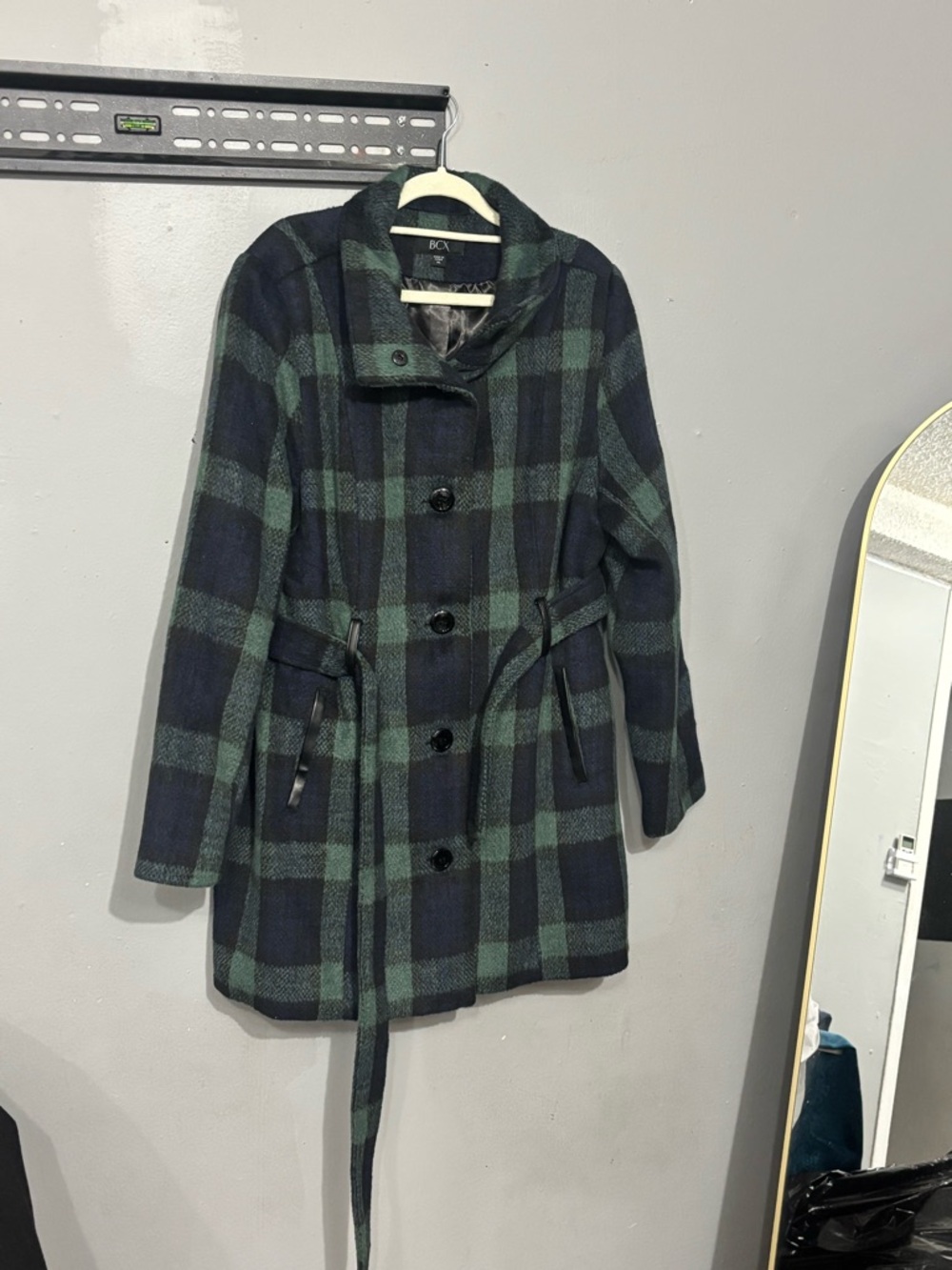 BCX Green and Navy Plaid Pea Coat
